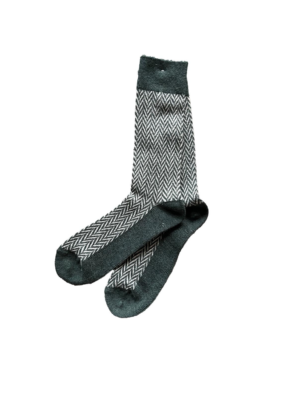 Anonymous Ism Wool Herringbone Crew Socks Green (42-46)