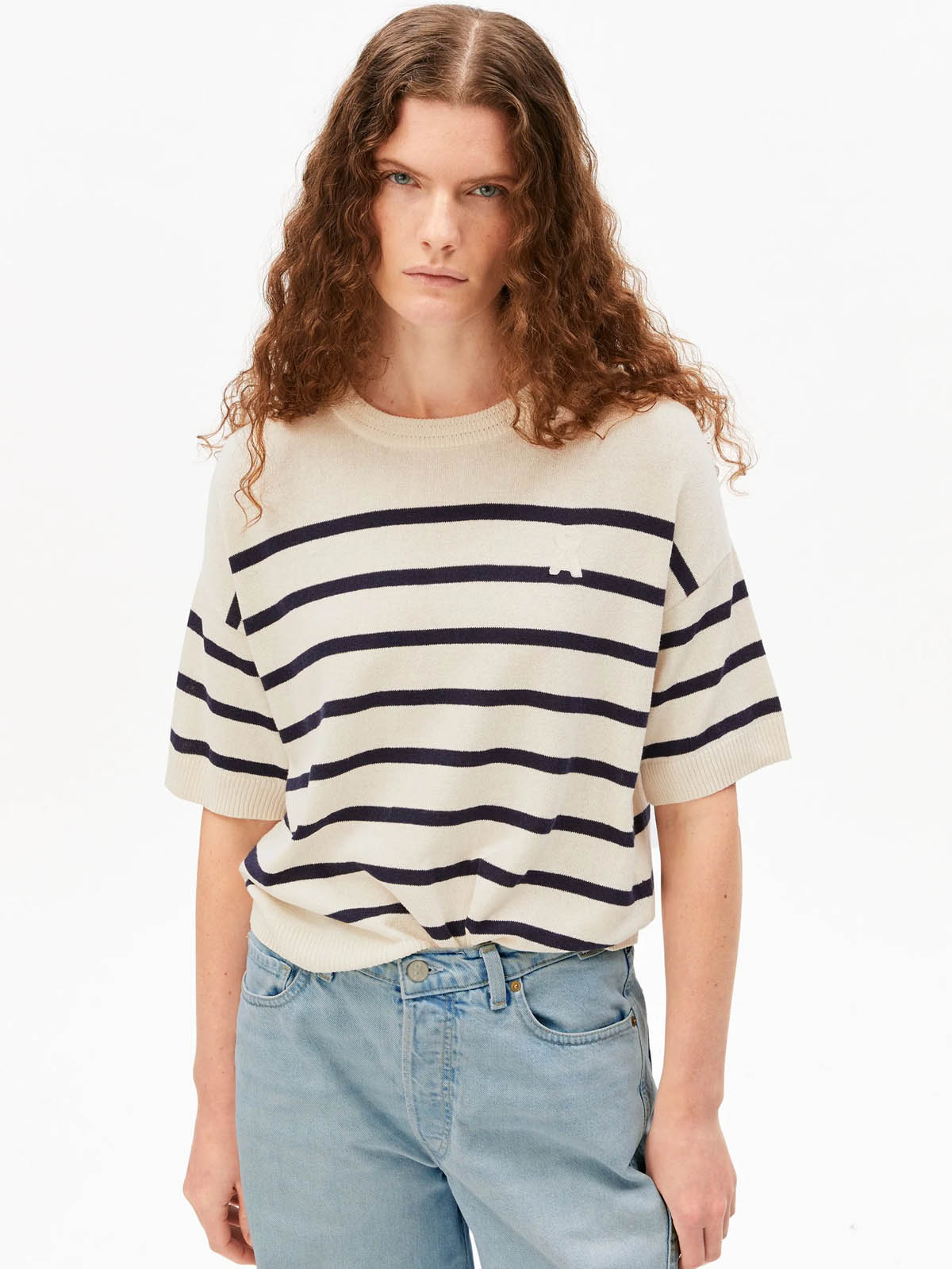 Armedangels Linen Blend Knit Sweater Undyed-Tinted Navy