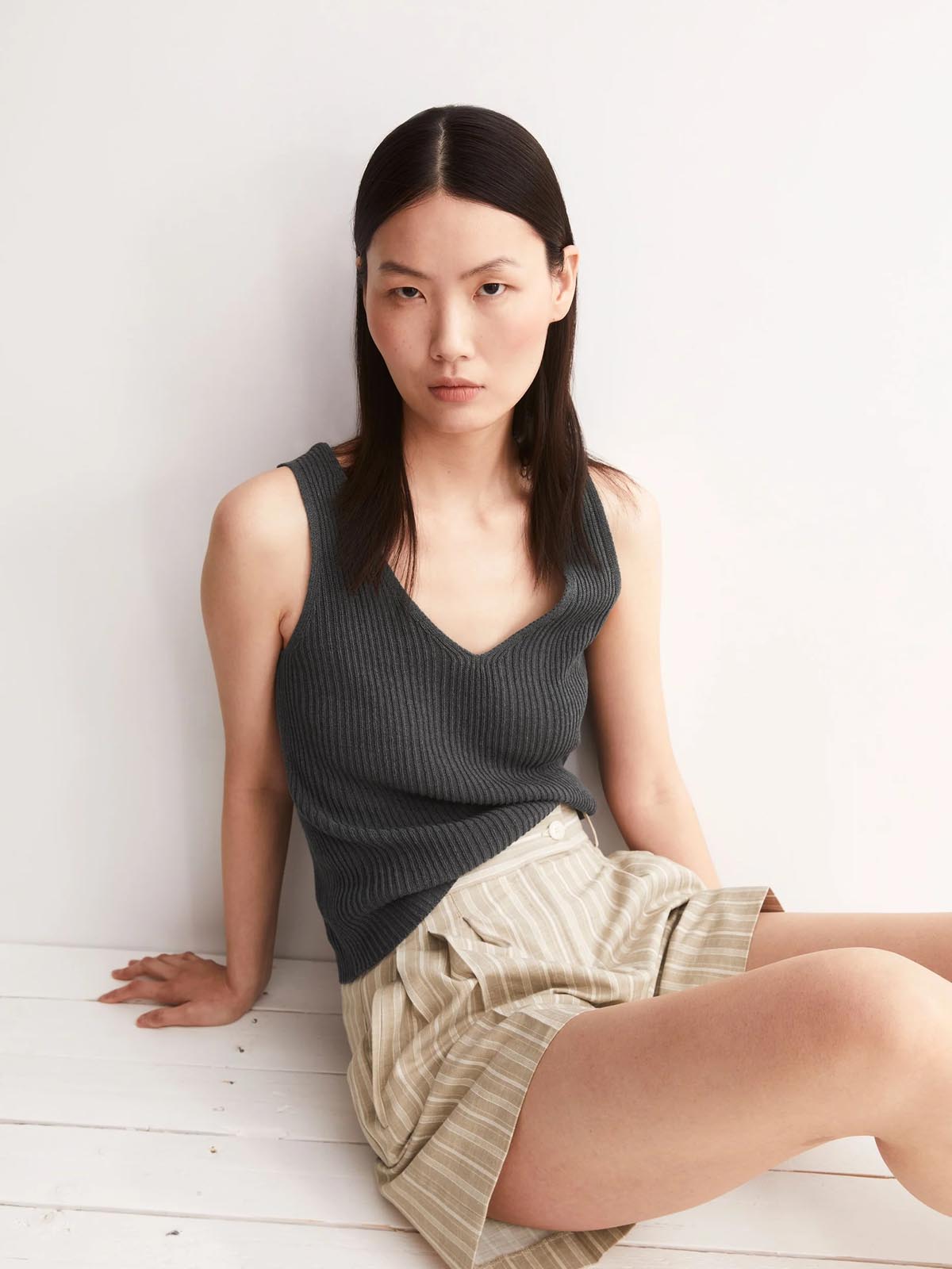 Armedangels Linen Blend Knit Top Space Steel