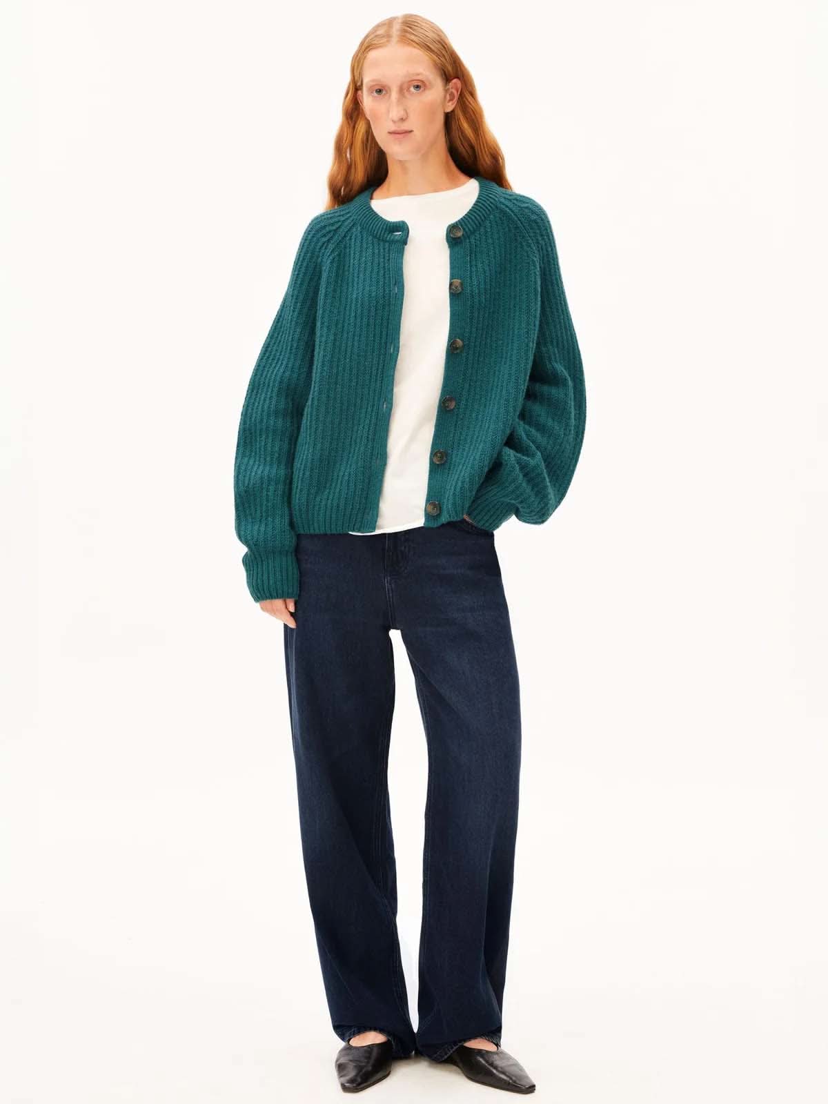 Armedangels Rib Knit Cardigan Petrol Velvet