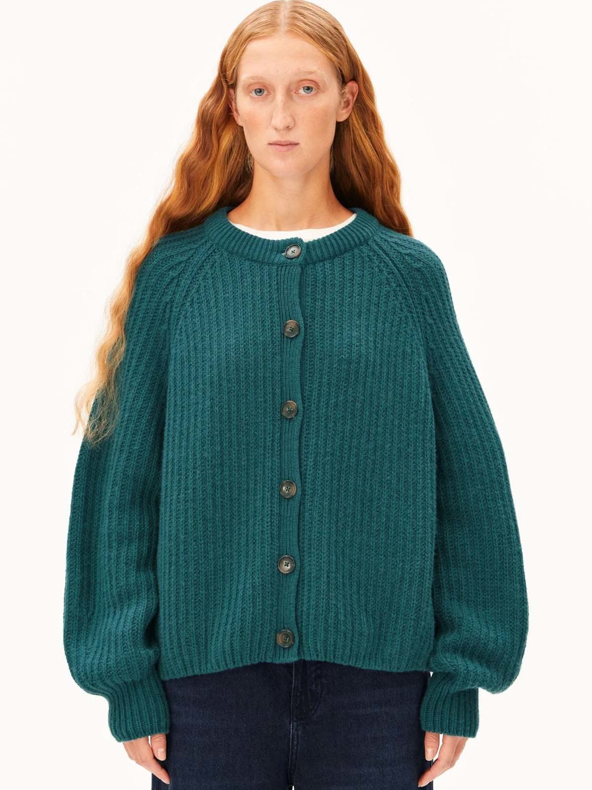 Armedangels Rib Knit Cardigan Petrol Velvet