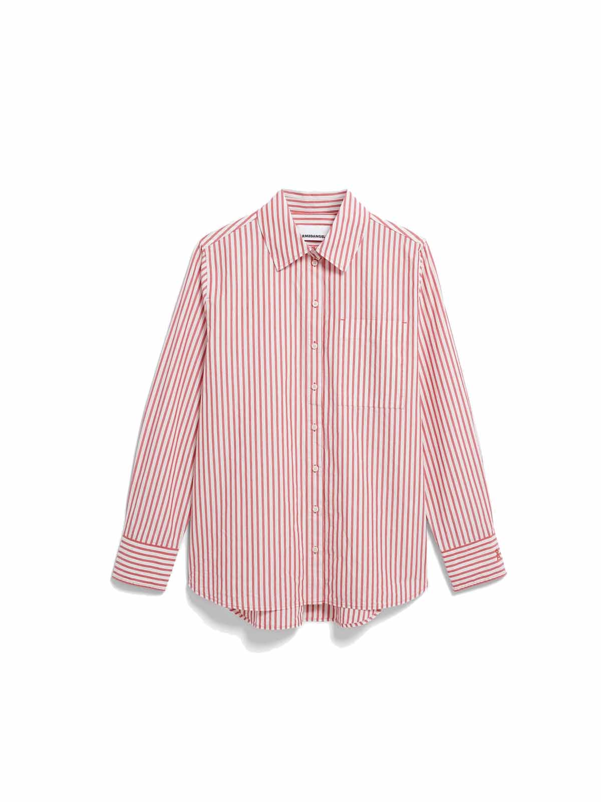 Armedangels Stripe Loose Shirt Blouse Oatmilk Mars Red