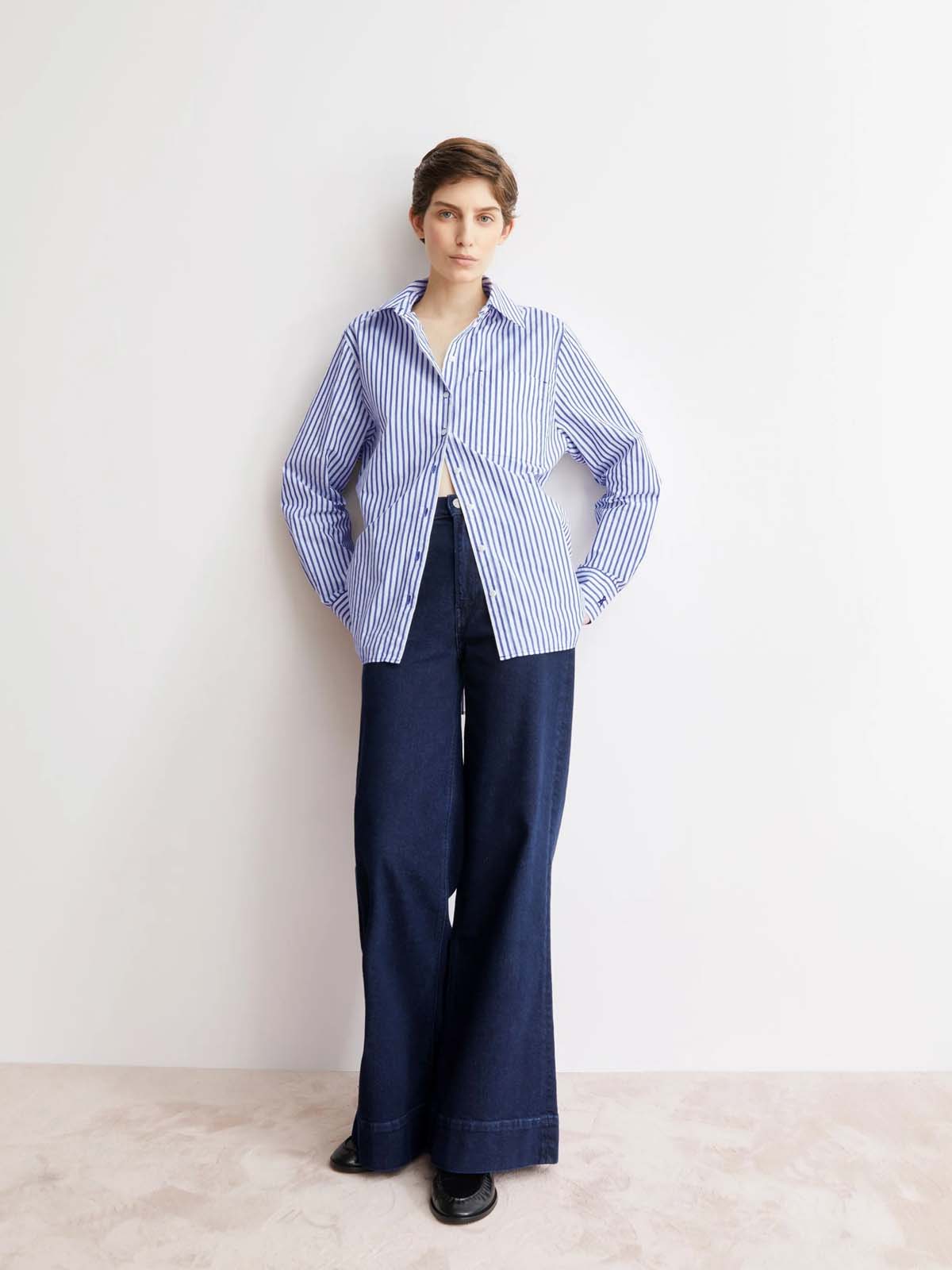 Armedangels Stripe Loose Shirt Blouse White Dynamo Blue