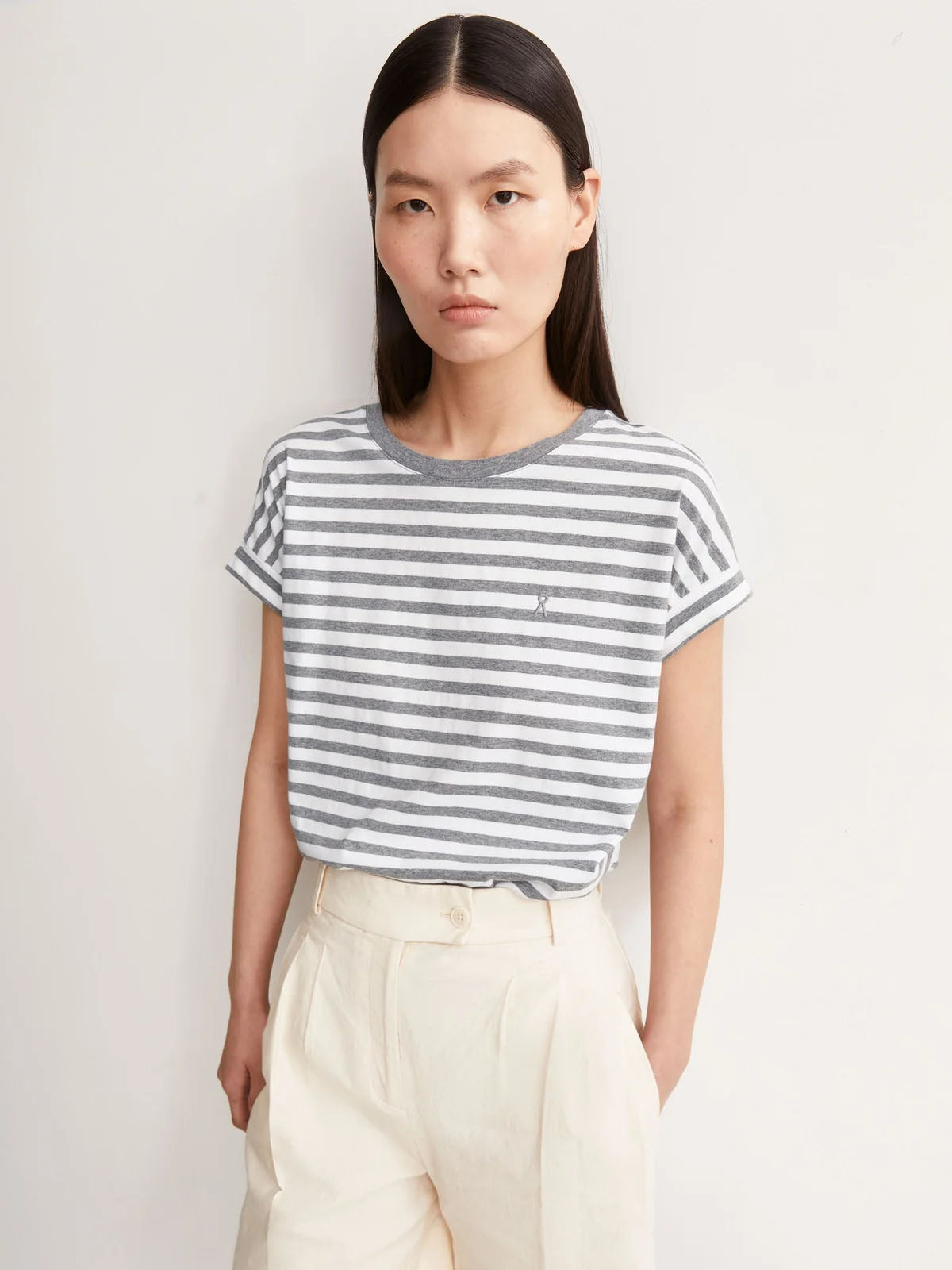Armedangels T-Shirt Idaara Stripes White-Silver Melange