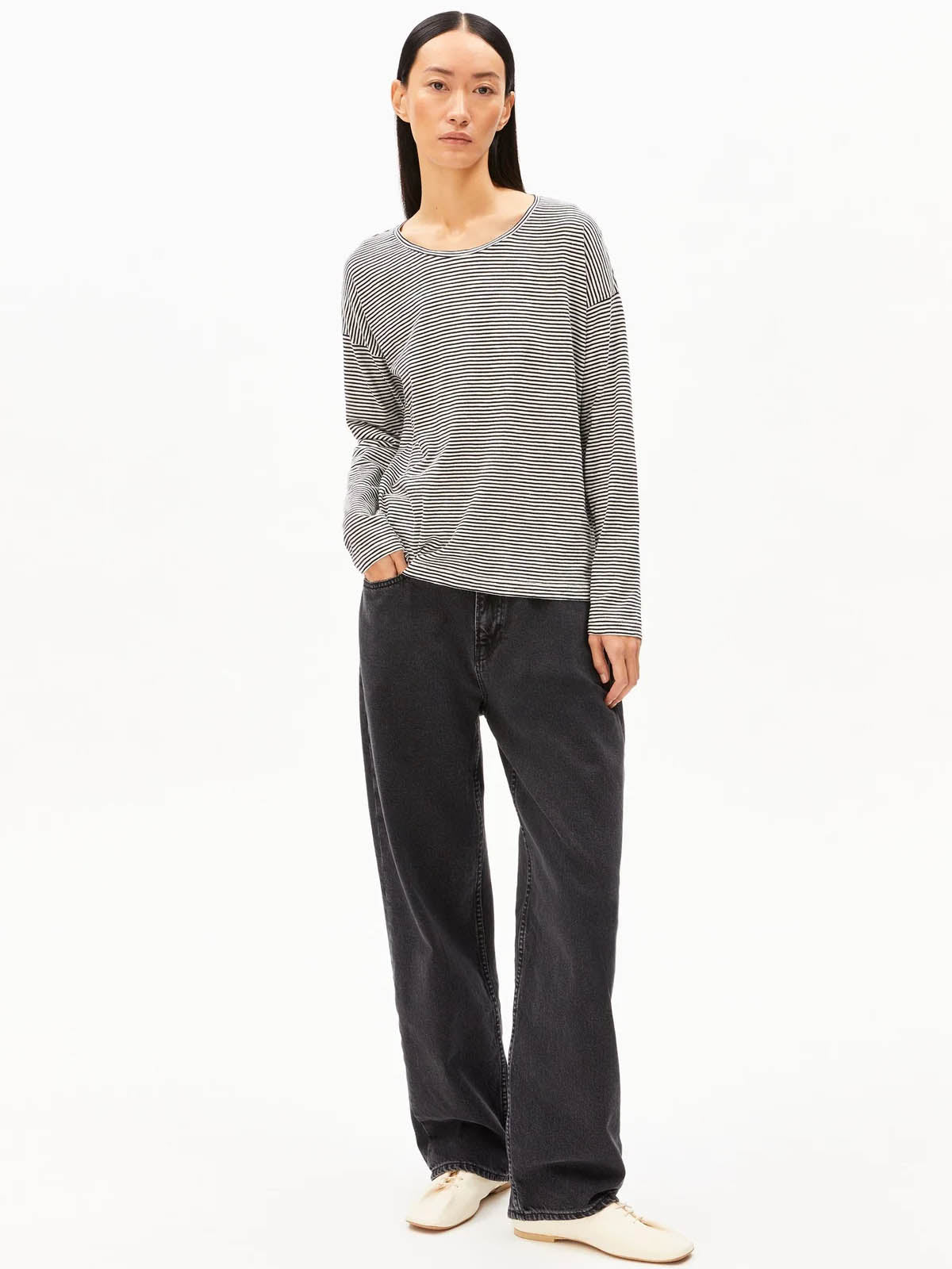 Armedangels Xianaa Stripes Longsleeve Black Oatmilk