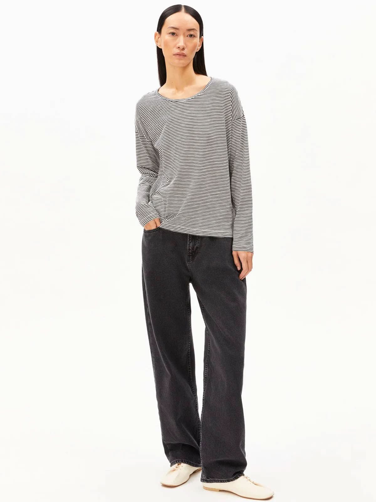 Armedangels Xianaa Stripes Longsleeve Black Oatmilk