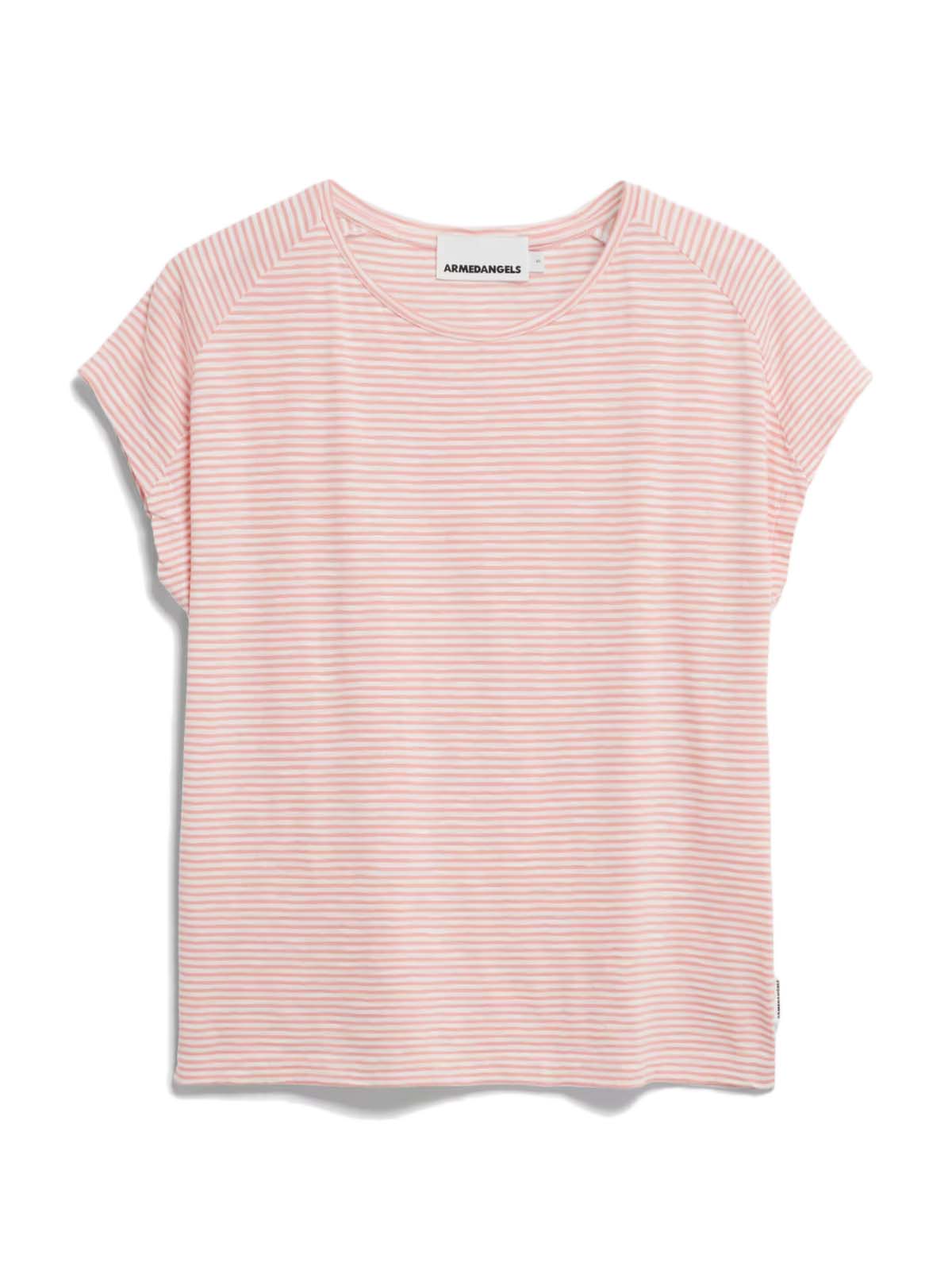 Armedangels T-Shirt Oneliaa Lovely Stripes Oatmilk Deep Rosalilly