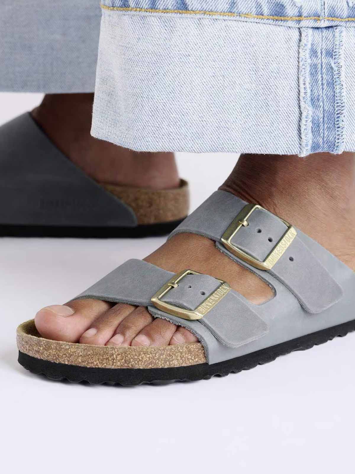 Birkenstock Arizona Waxy Leather Basalt Grey Narrow Fit