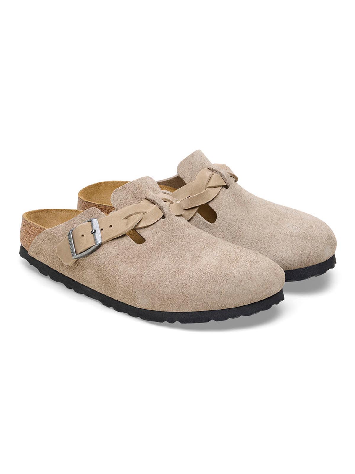 Birkenstock Boston Braided Suede Leather Taupe Narrow Fit