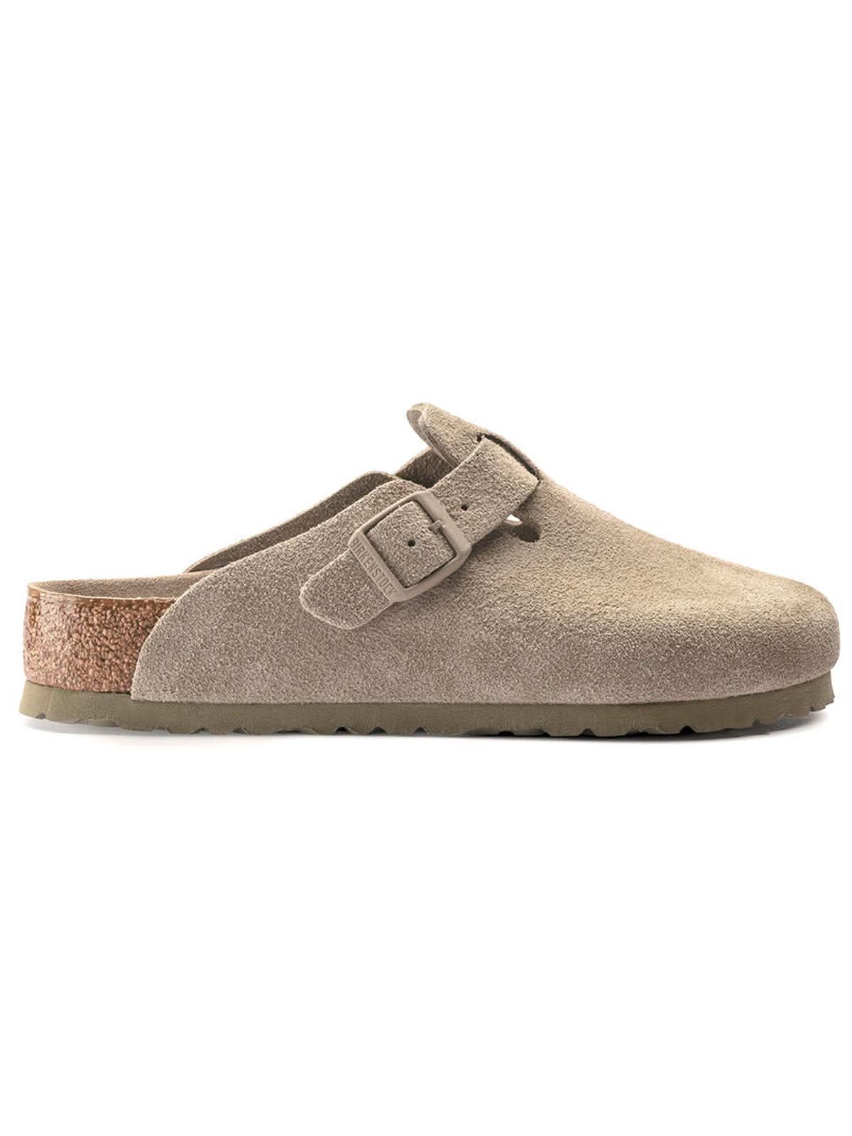 Birkenstock Boston Soft Footbed Suede Leather Faded Khaki Narrow Fit