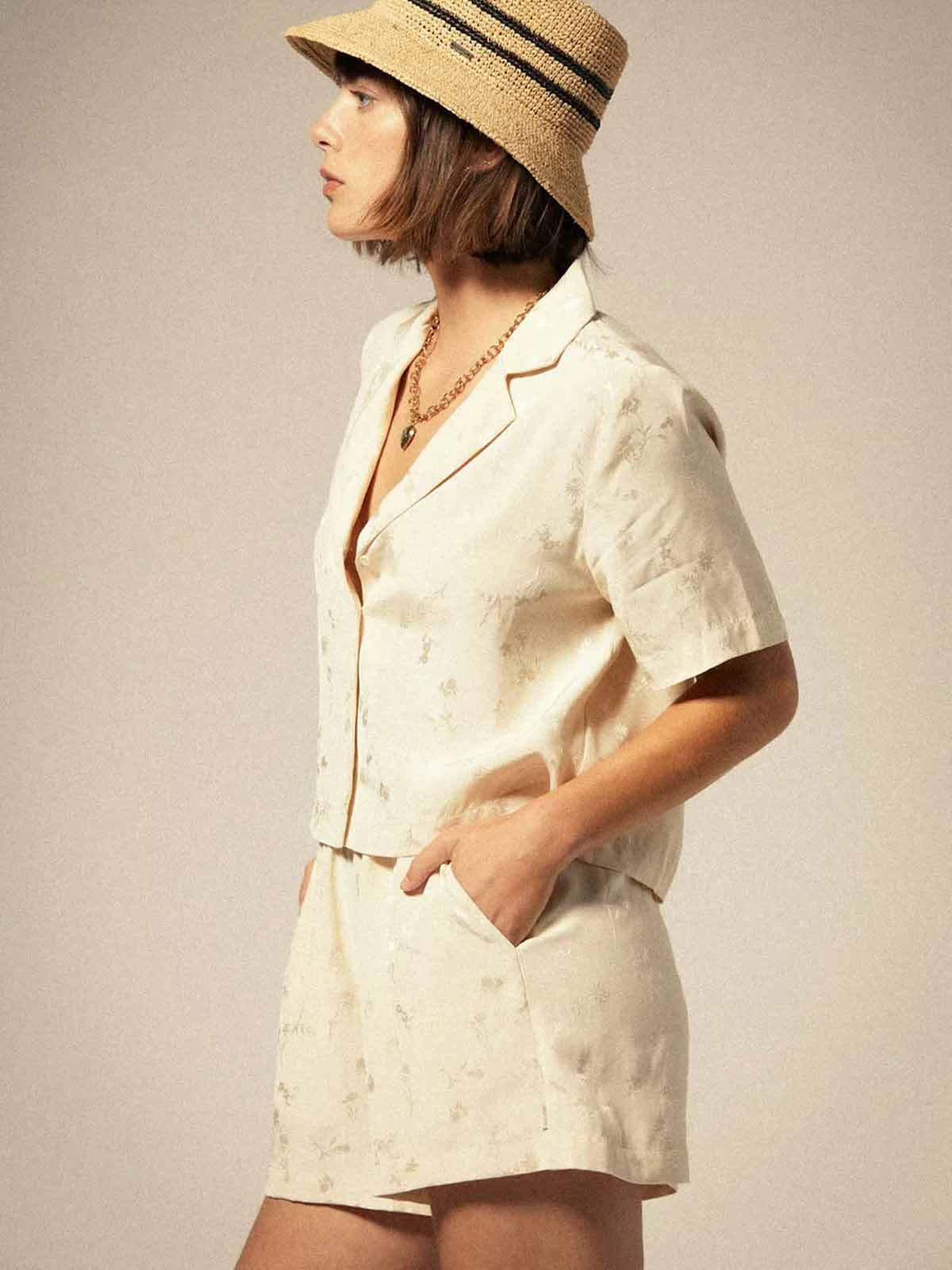 Brixton W's Silky Jacquard Short White Cap Floral