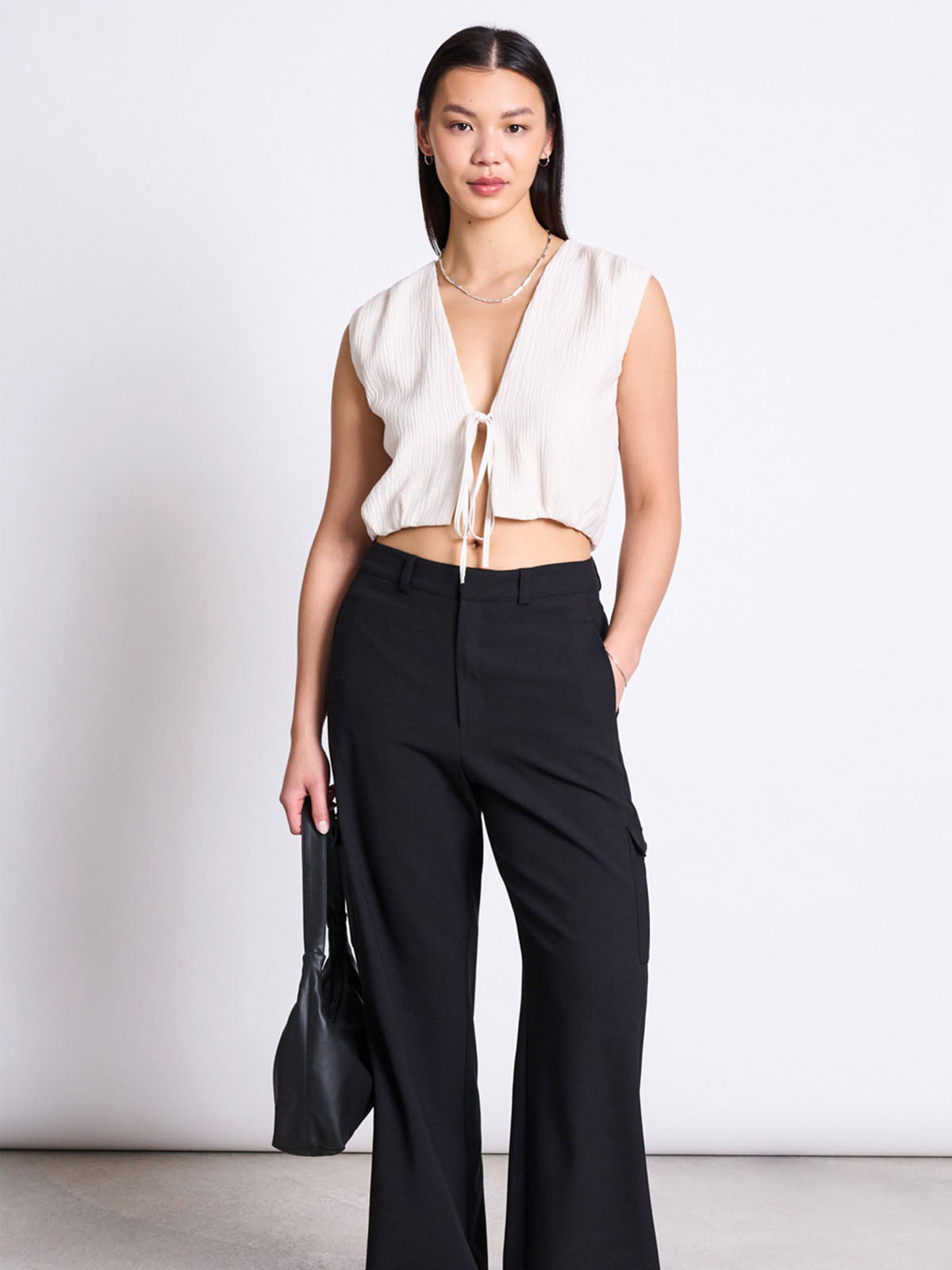 Jan 'n June Crinkle Tie Top Stroget Offwhite