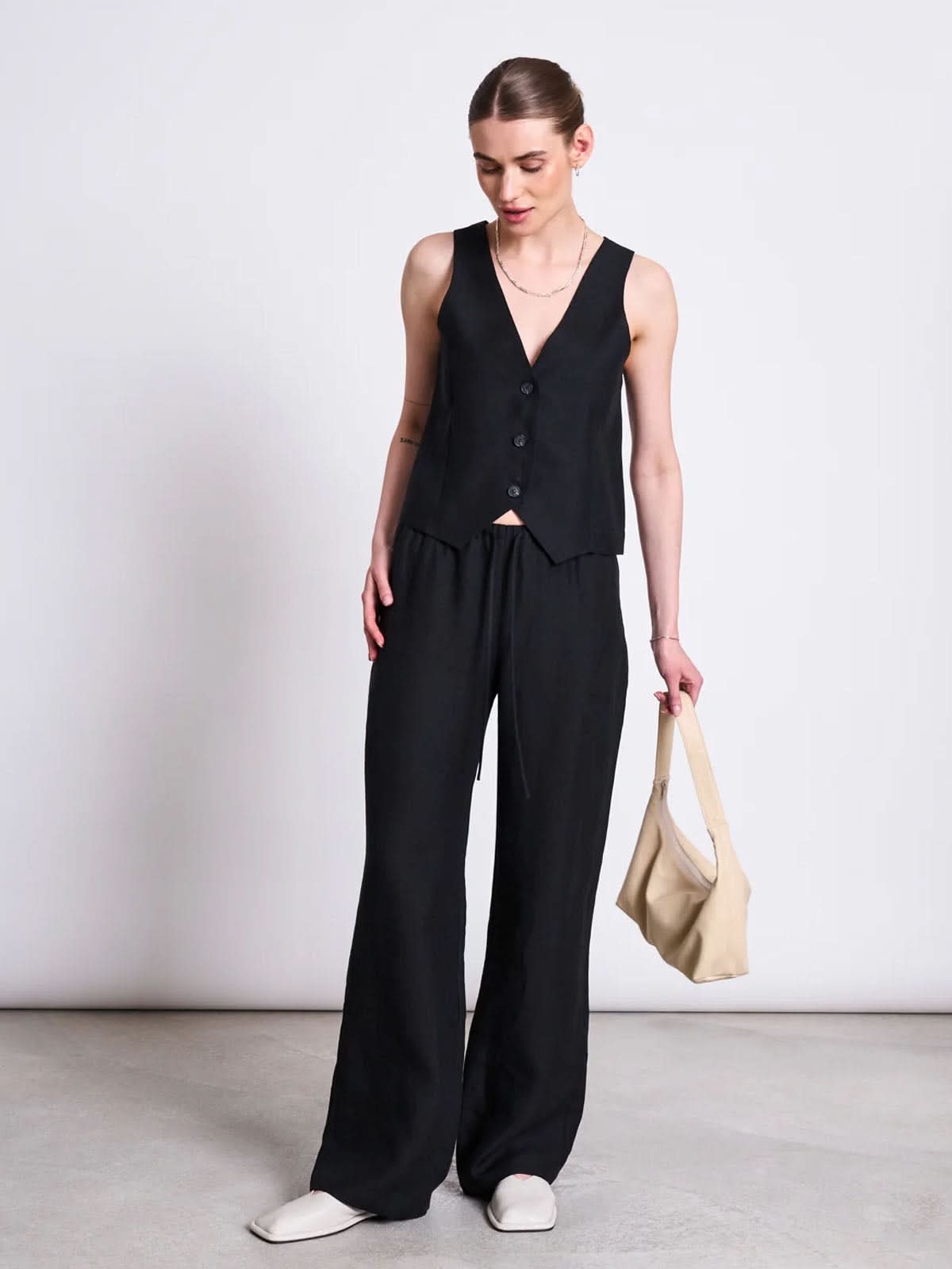 Jan 'n June Linen Drawstring Pants Sjov Black