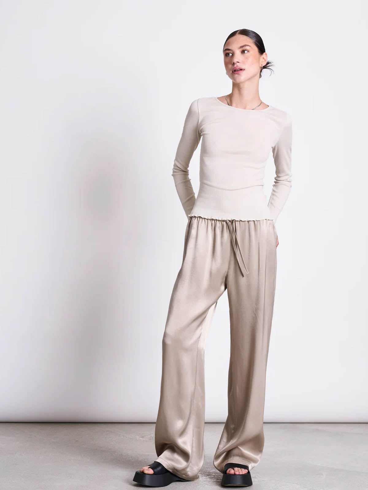 Jan 'n June Loose Silky Pants Fris Silver Grey