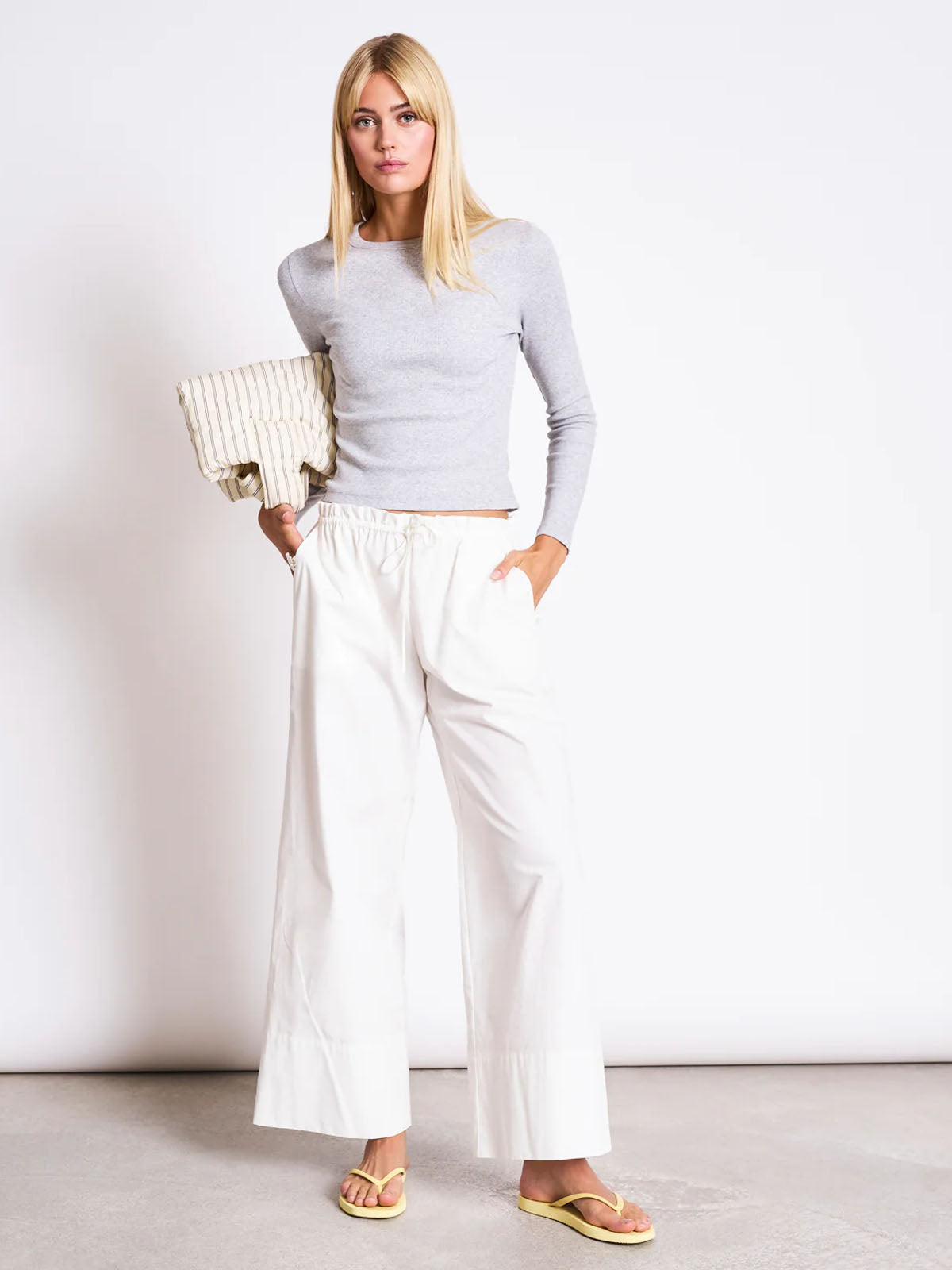 Jan 'n June Drawstring Wide Pants Kiva White