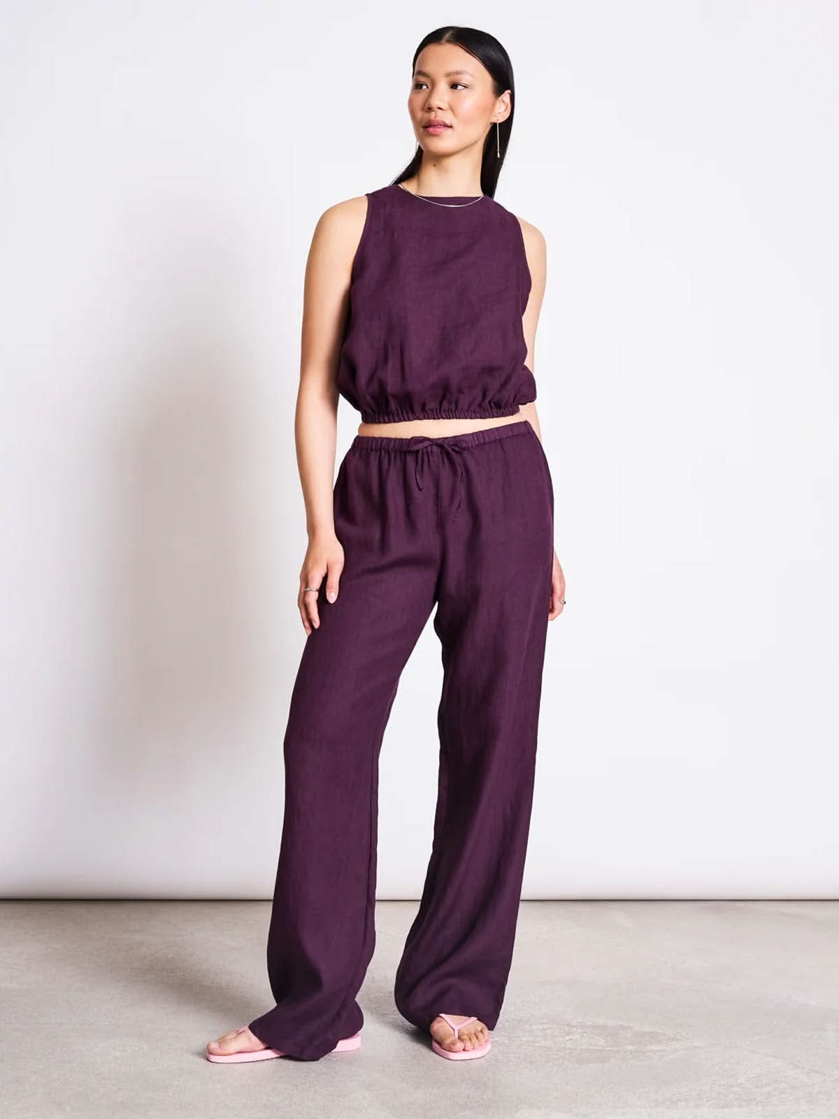 Jan 'n June Linen Drawstring Pants Sjov Cherry Lacquer