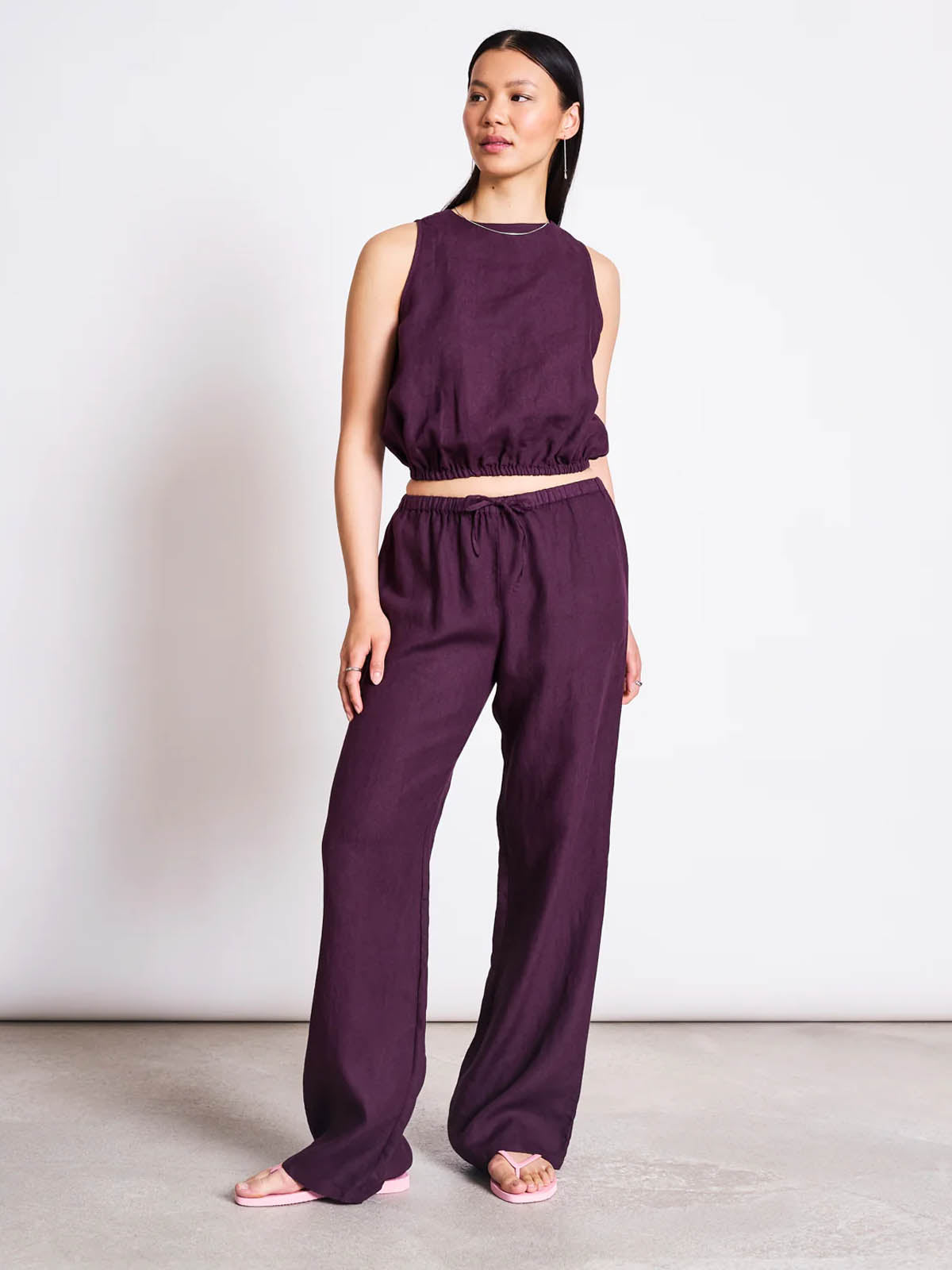 Jan 'n June Linen Drawstring Pants Sjov Cherry Lacquer