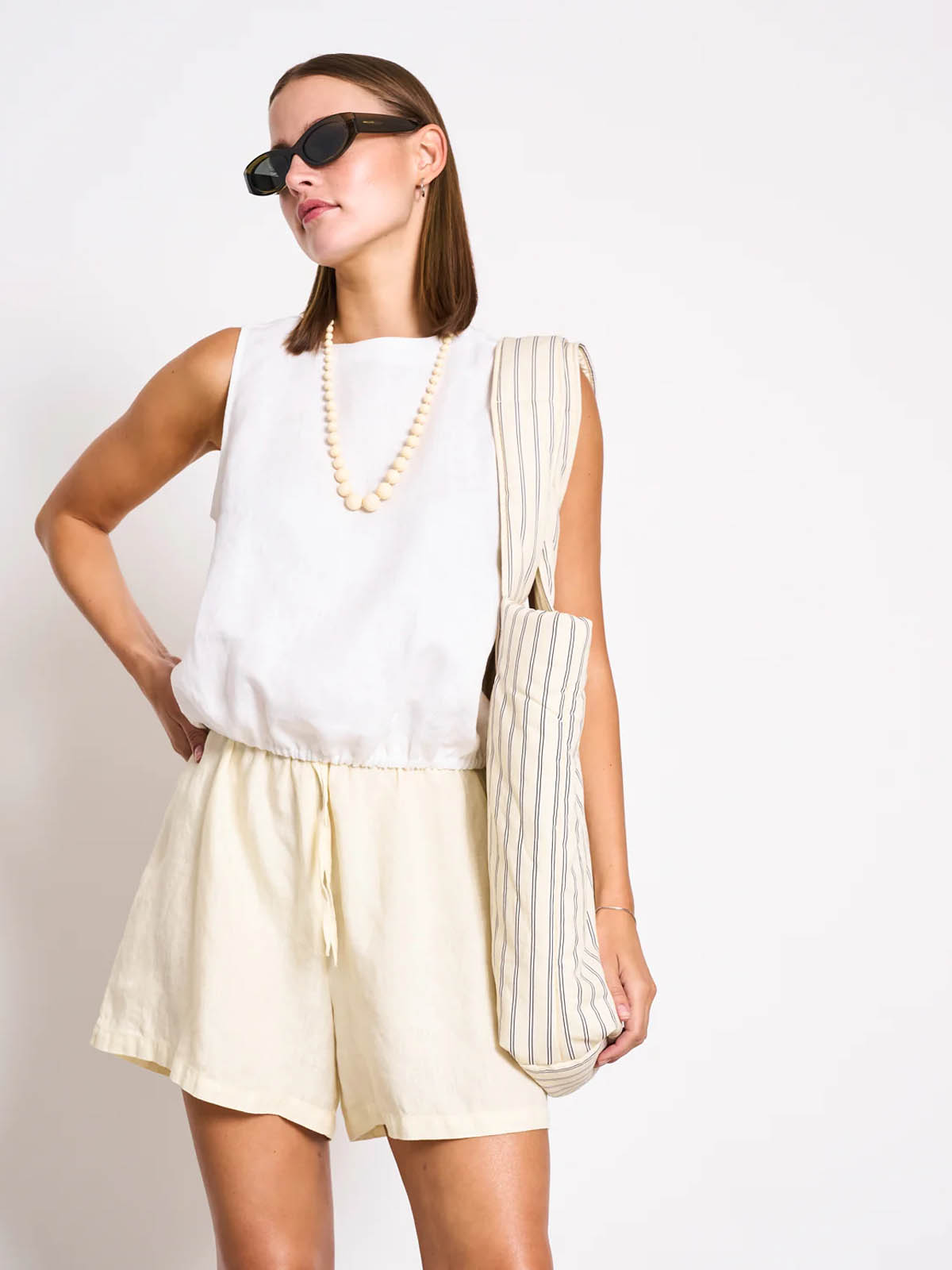 Jan 'n June Linen Drawstring Shorts Marum Buttermilk
