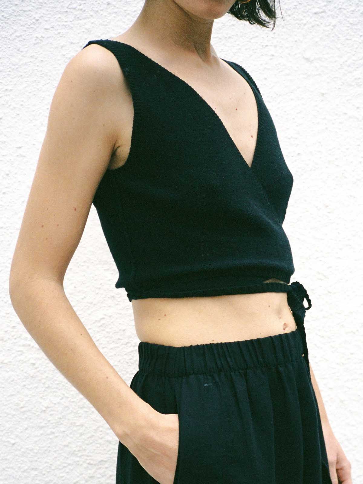 Jungle Folk Yara Wrap Top Black