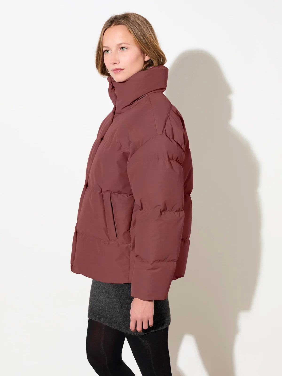 LangerChen Gesteppte Jacke Stehkragen Burgundy