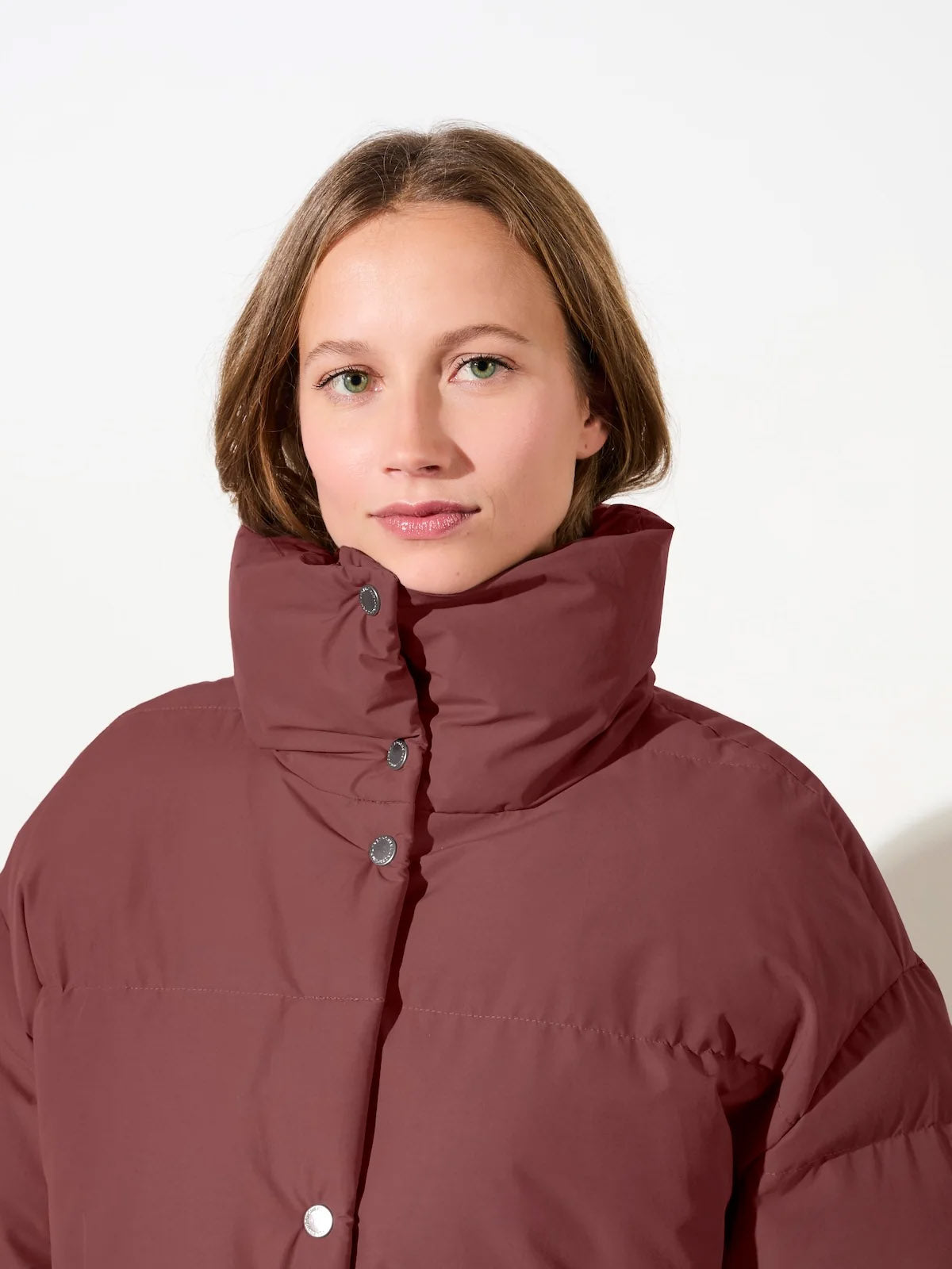 LangerChen Gesteppte Jacke Stehkragen Burgundy