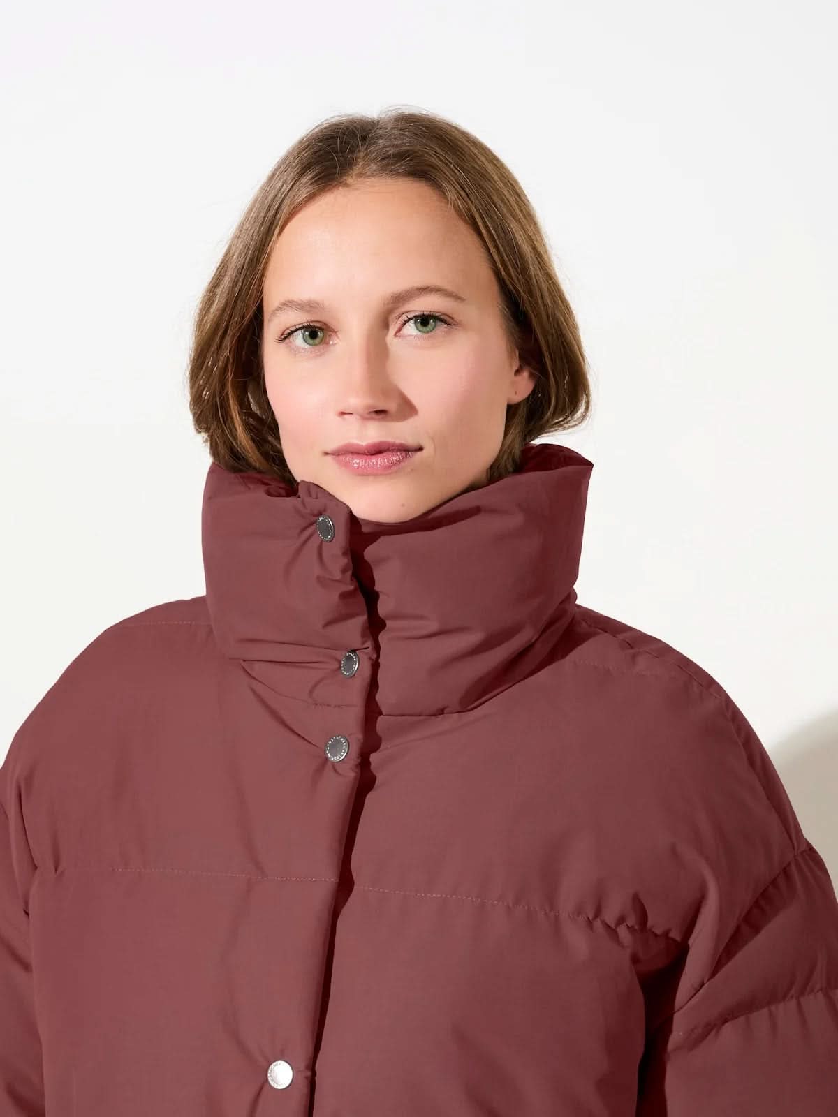 LangerChen Gesteppte Jacke Stehkragen Burgundy