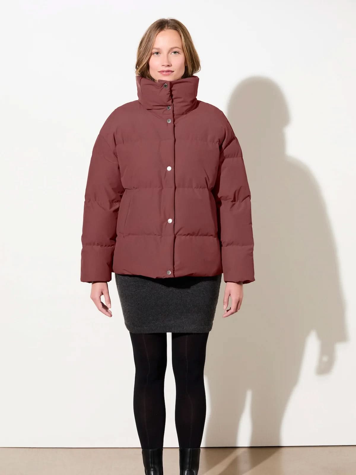 LangerChen Gesteppte Jacke Stehkragen Burgundy