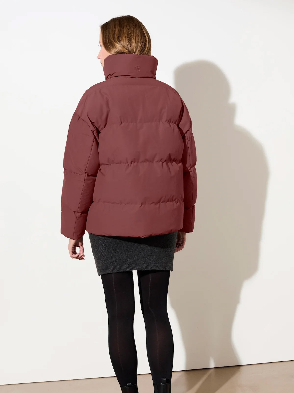 LangerChen Gesteppte Jacke Stehkragen Burgundy