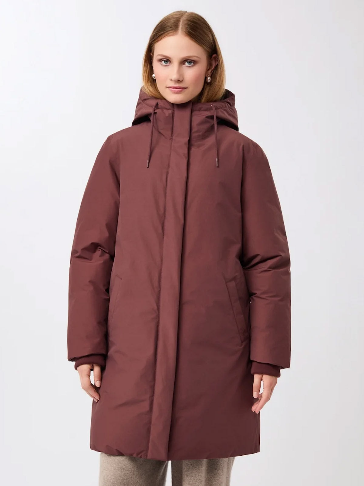 LangerChen Lange Jacke mit Kapuze Burgundy