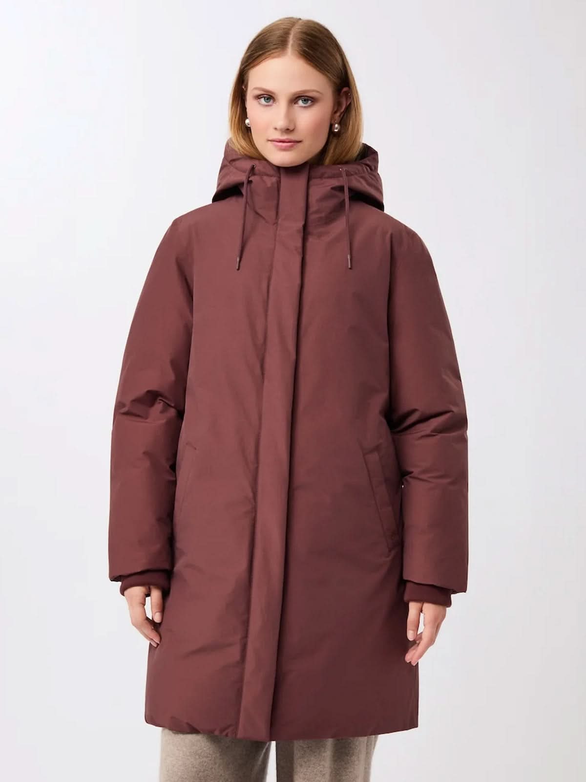 LangerChen Lange Jacke mit Kapuze Burgundy