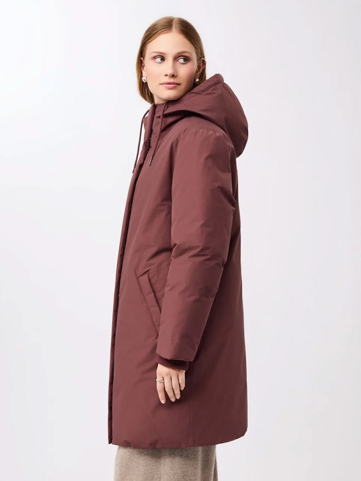 LangerChen Lange Jacke mit Kapuze Burgundy