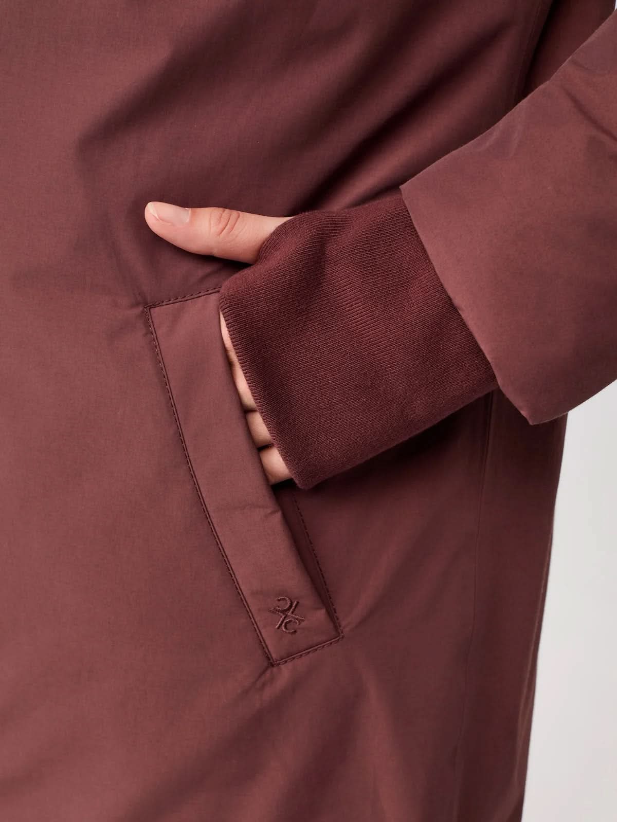 LangerChen Lange Jacke mit Kapuze Burgundy