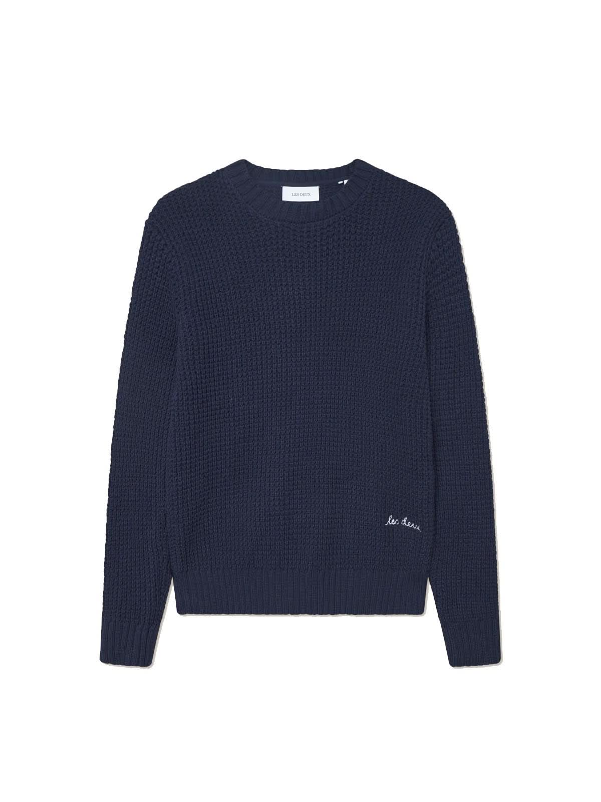 Les Deux Alvin Waffle Crewneck Knit Dark Navy