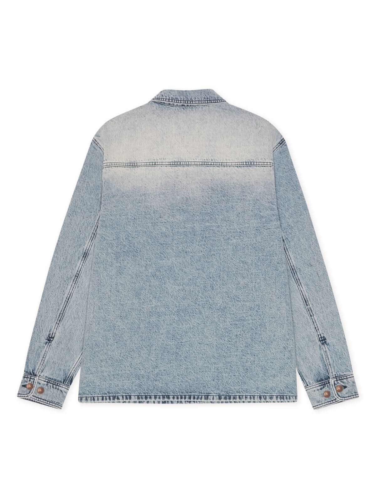 Les Deux Bleached Denim Overshirt Light Ice Blue Wash