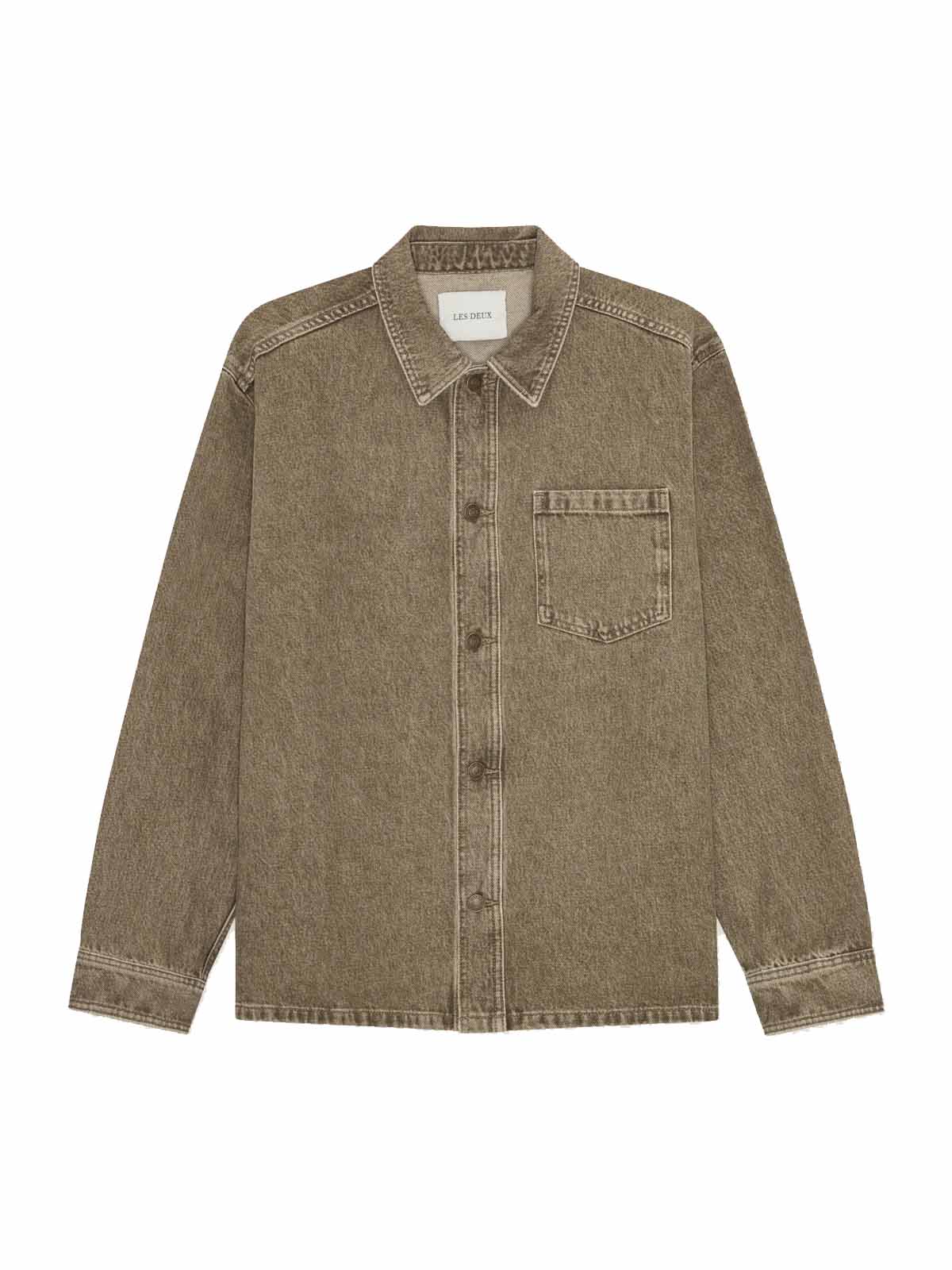 Les Deux Denim Overshirt Light Brown Denim Wash