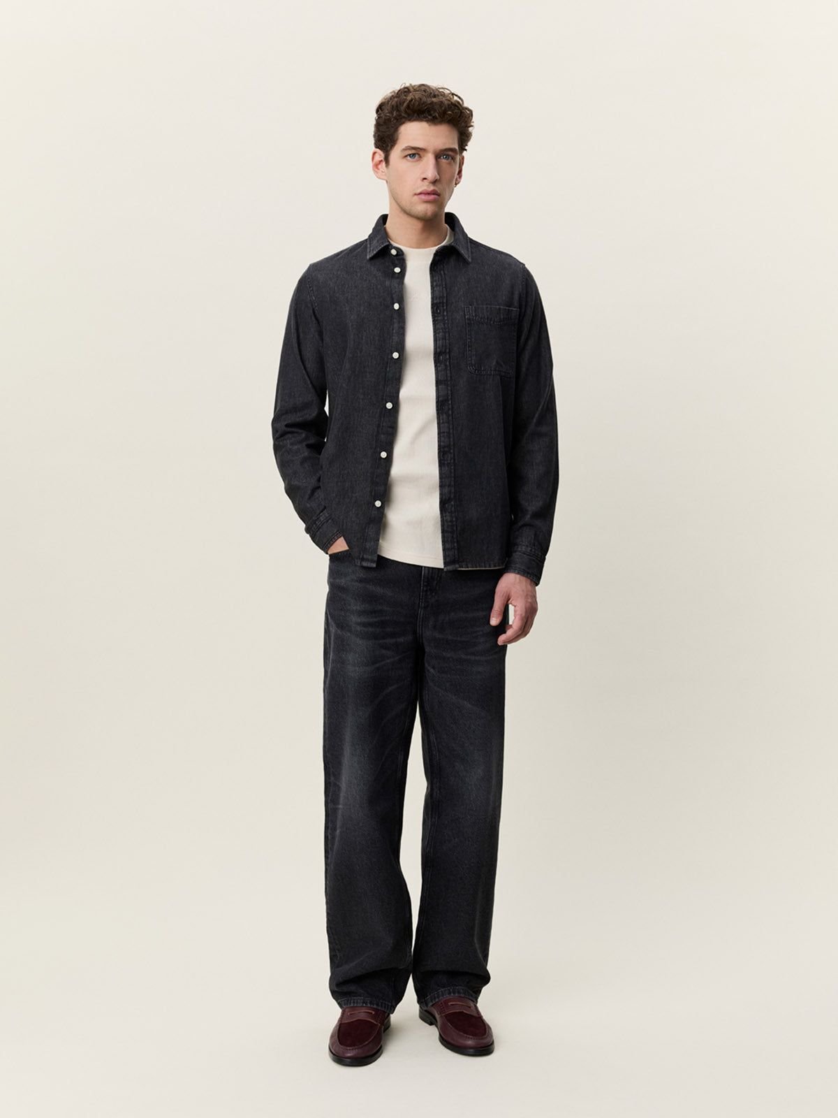 Les Deux Denim Shirt Black Washed Denim