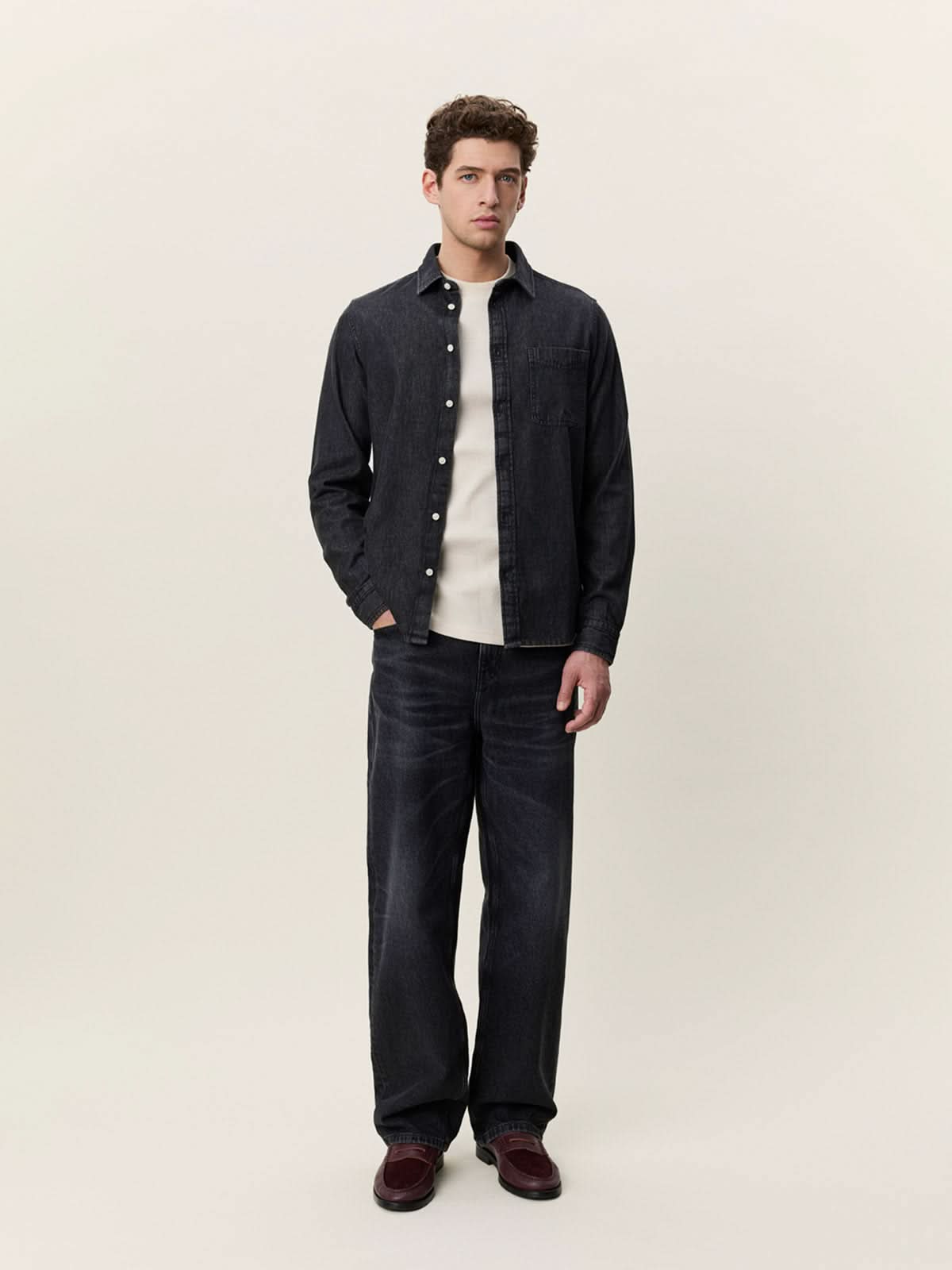 Les Deux Denim Shirt Black Washed Denim