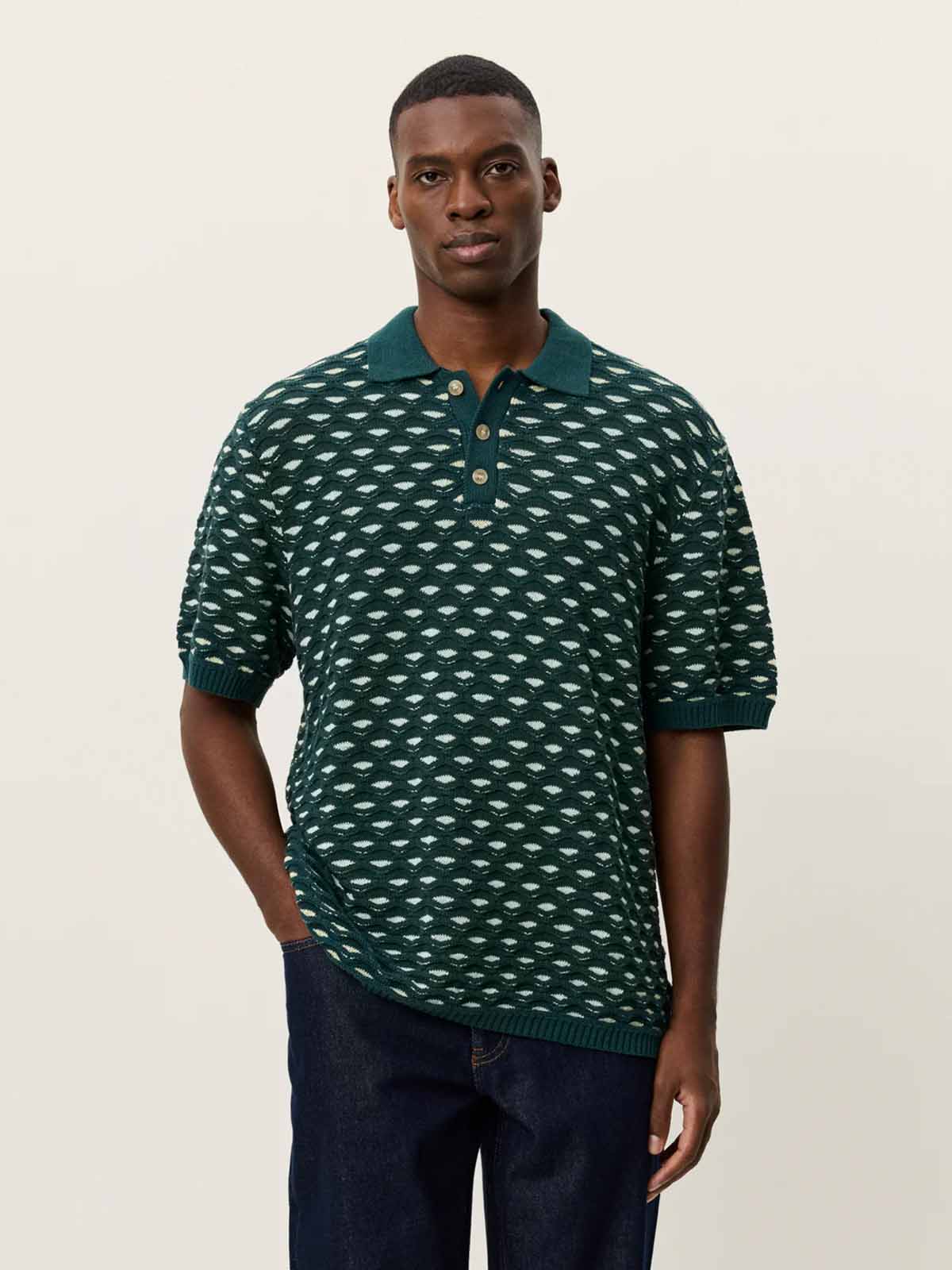 Les Deux Esmay Shell Knitted Polo Sea Moss Green