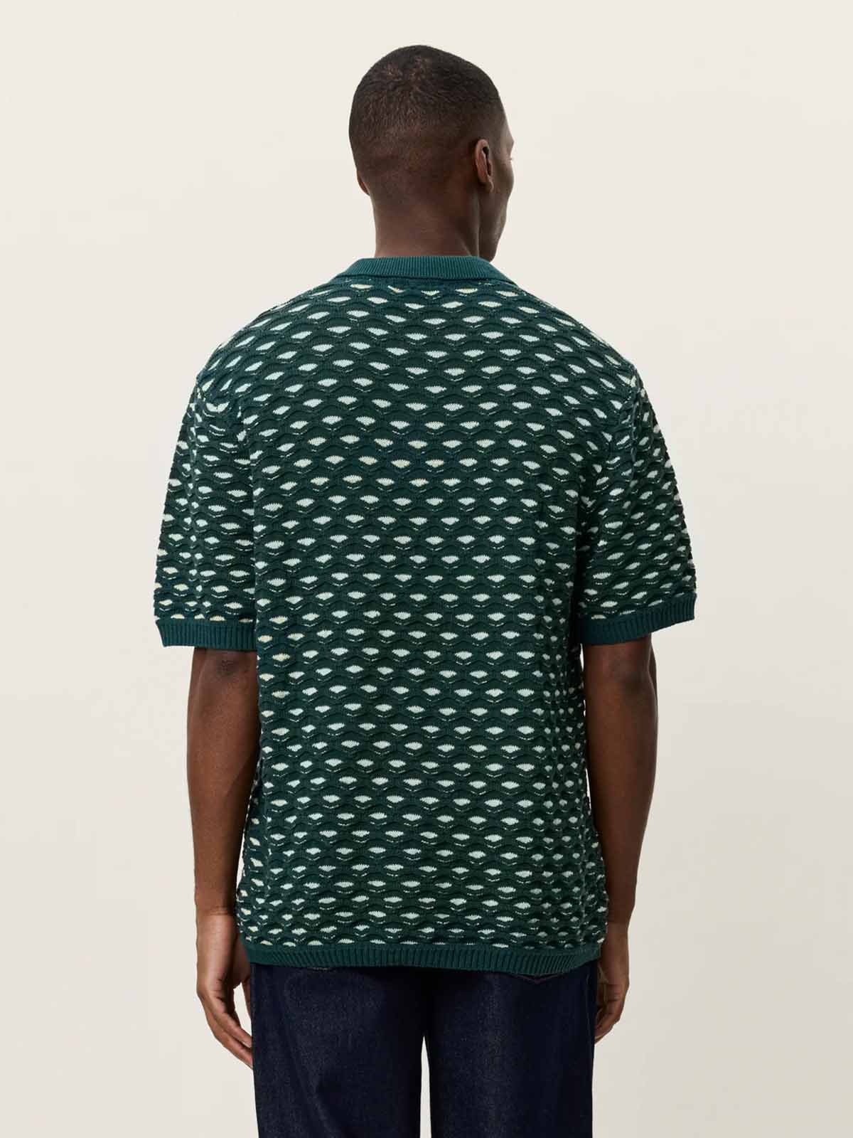 Les Deux Esmay Shell Knitted Polo Sea Moss Green