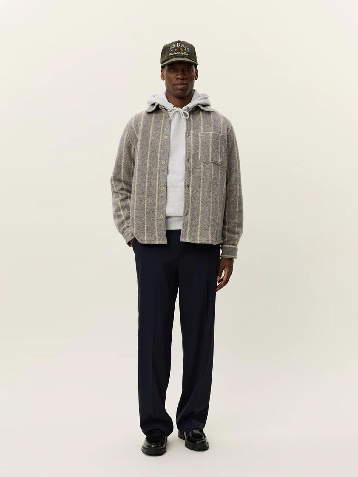 Les Deux Lennon Wool Pinstri Overshirt Grey Melange