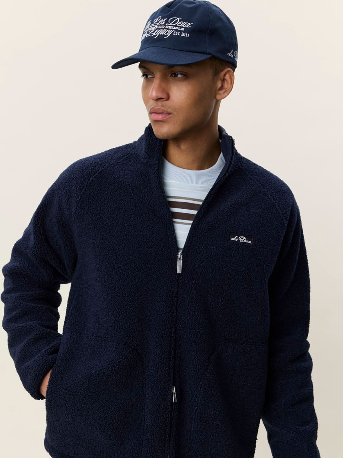 Les Deux Patch Teddy Jacket Dark Navy