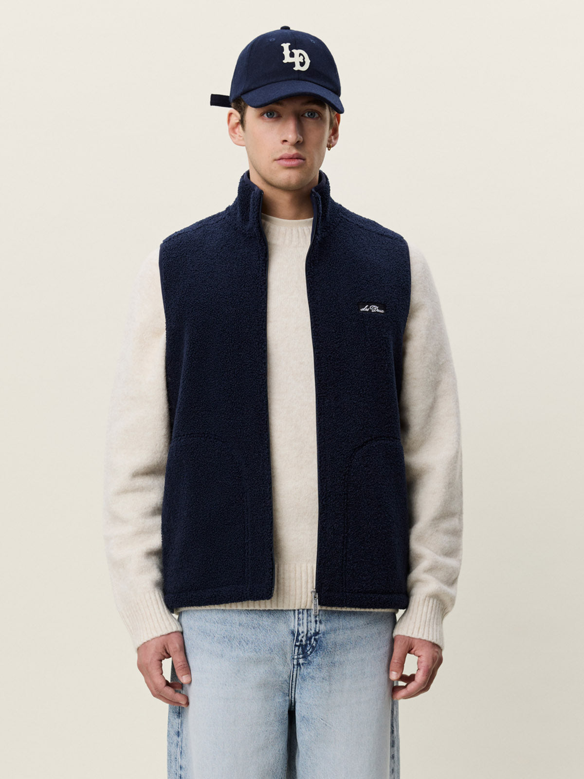 Les Deux Patch Teddy Vest Dark Navy