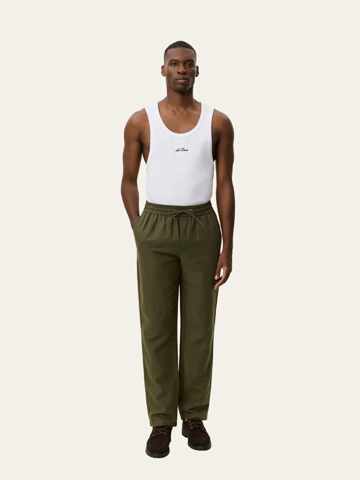 Les Deux Patrick Linen Pants Olive Night