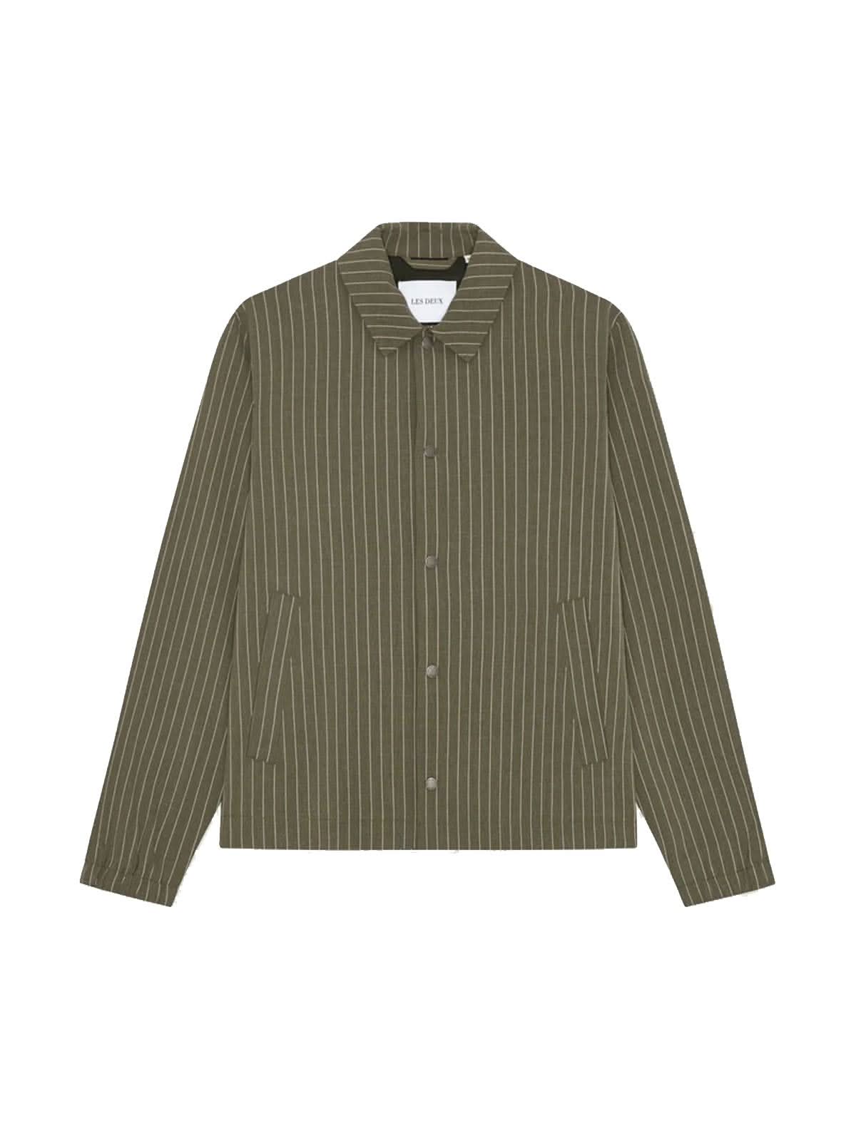 Les Deux Pinstripe Coach Jacket Olive Night