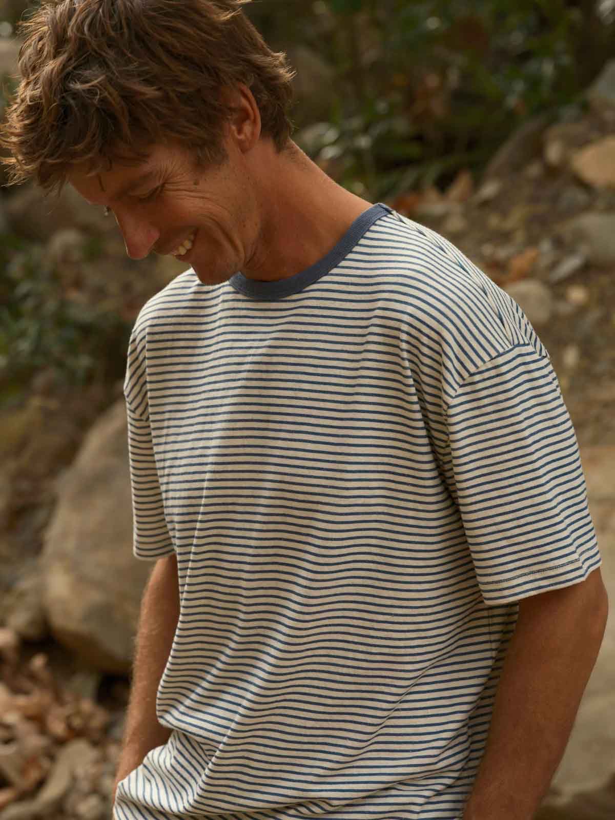 Mollusk Hemp Tee Natural Indigo Stripe