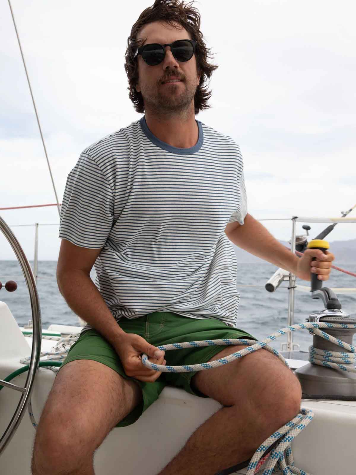 Mollusk Hemp Tee Natural Indigo Stripe