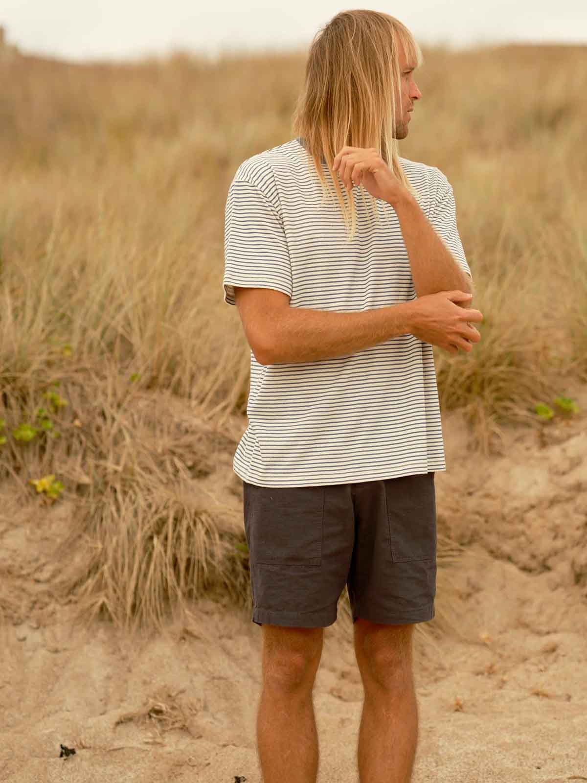 Mollusk Hemp Tee Natural Indigo Stripe