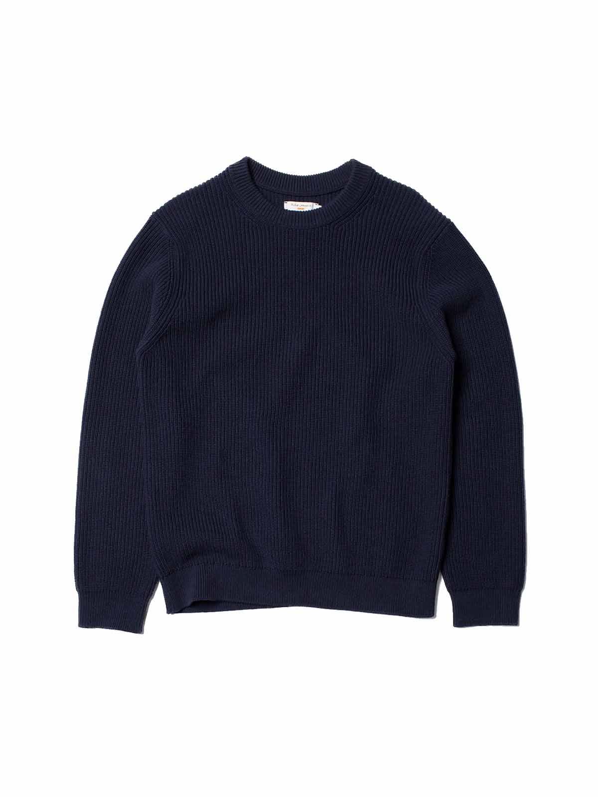 Nudie Jeans Co August Rib Cotton Sweater Navy