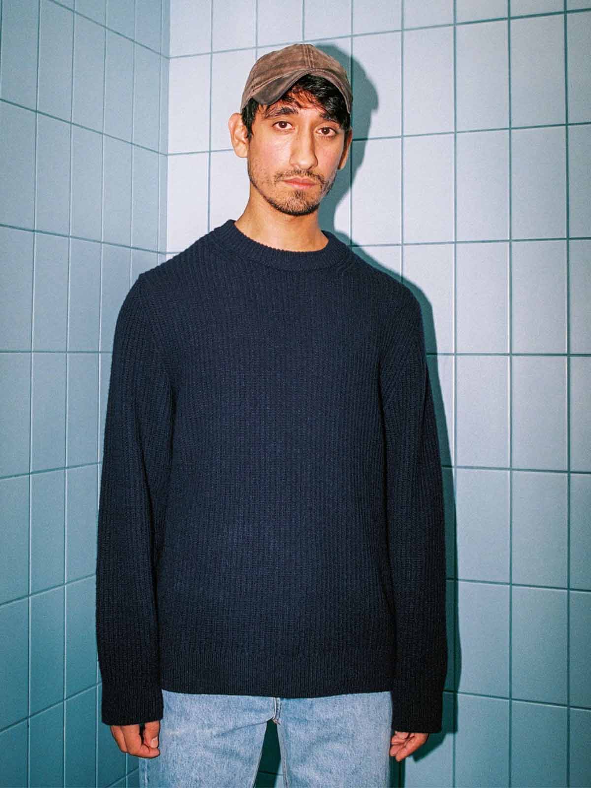 Nudie Jeans Co August Rib Cotton Sweater Navy