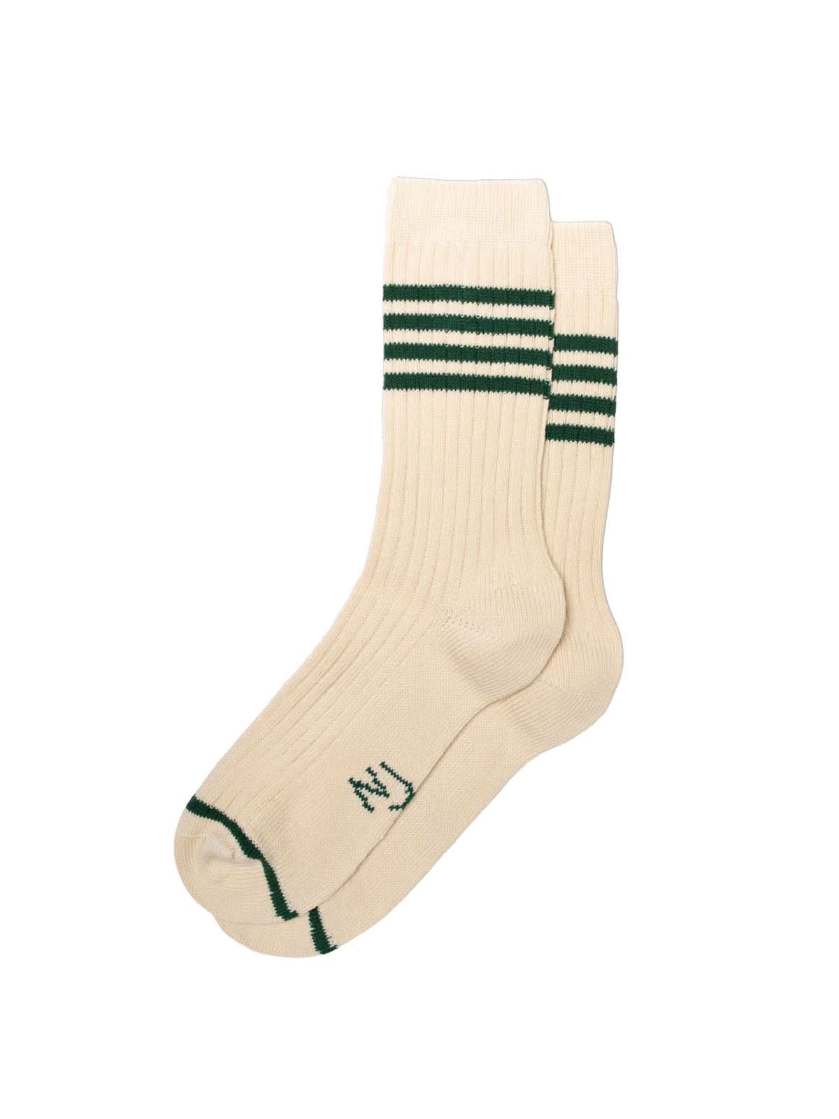 Nudie Jeans Co Mens Tennis Socks Offwhite Green OS